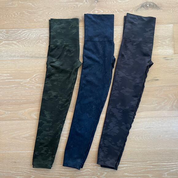 Spanx Look At Me Know Seamless Leggings Camo Marble Navy Green Blue XL - Picture 1 of 4